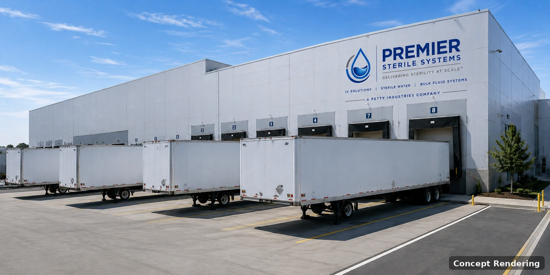 Concept rendering of truck shipping docks at the proposed PREMIER Sterile Systems facility